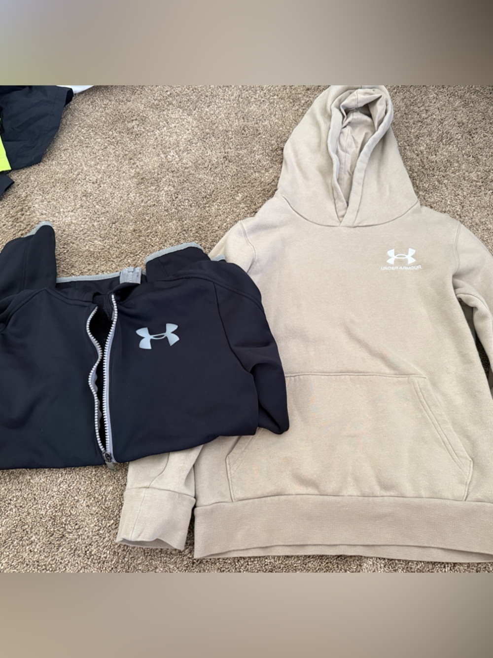 Under Armour Black Zip Jacket + Beige Hoodie Duo youth medium